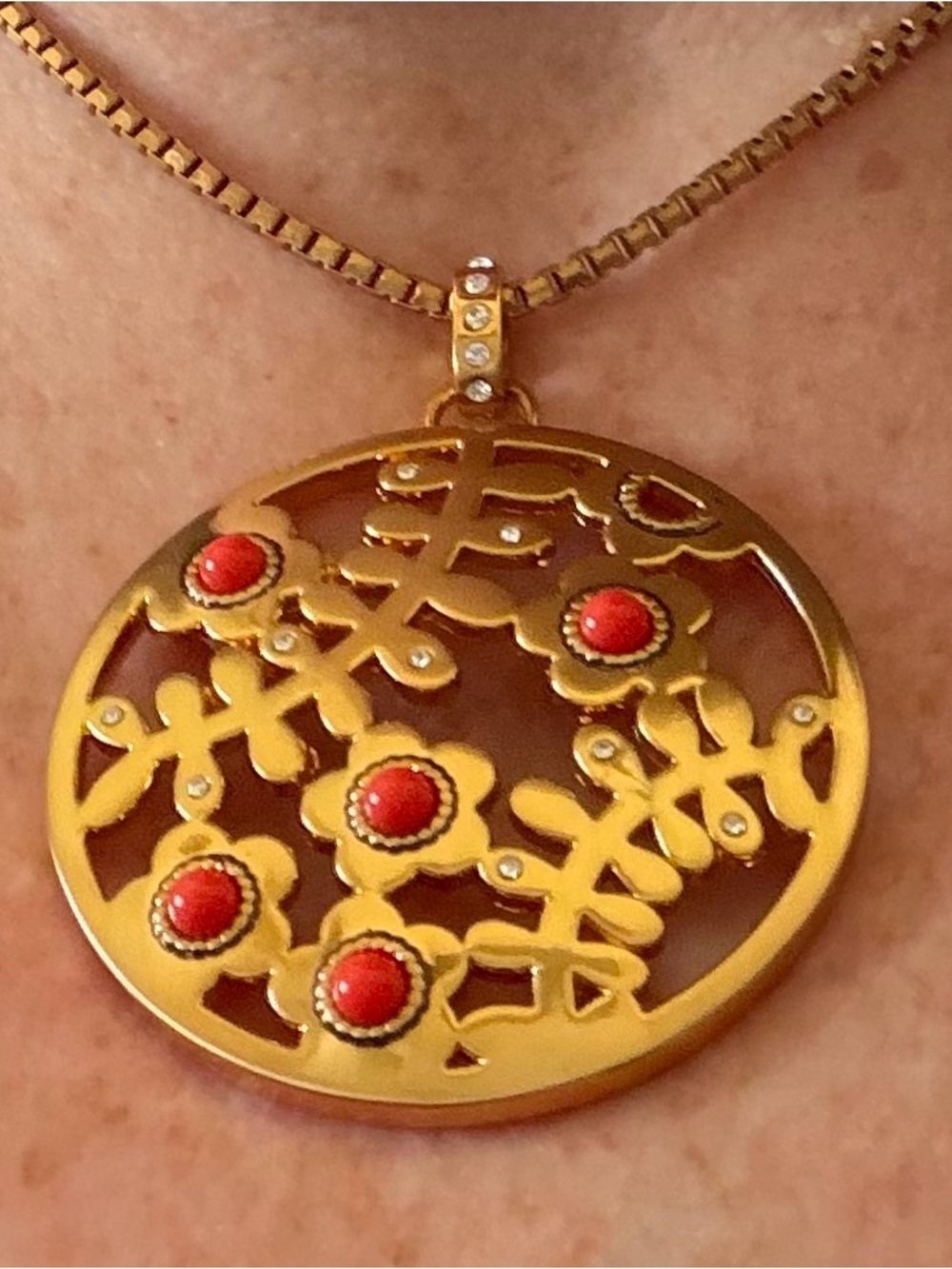 Brighton Francesca Gold-Tone Floral Cutout Pendant Necklace with Red Cabochons - Picture 4 of 5
